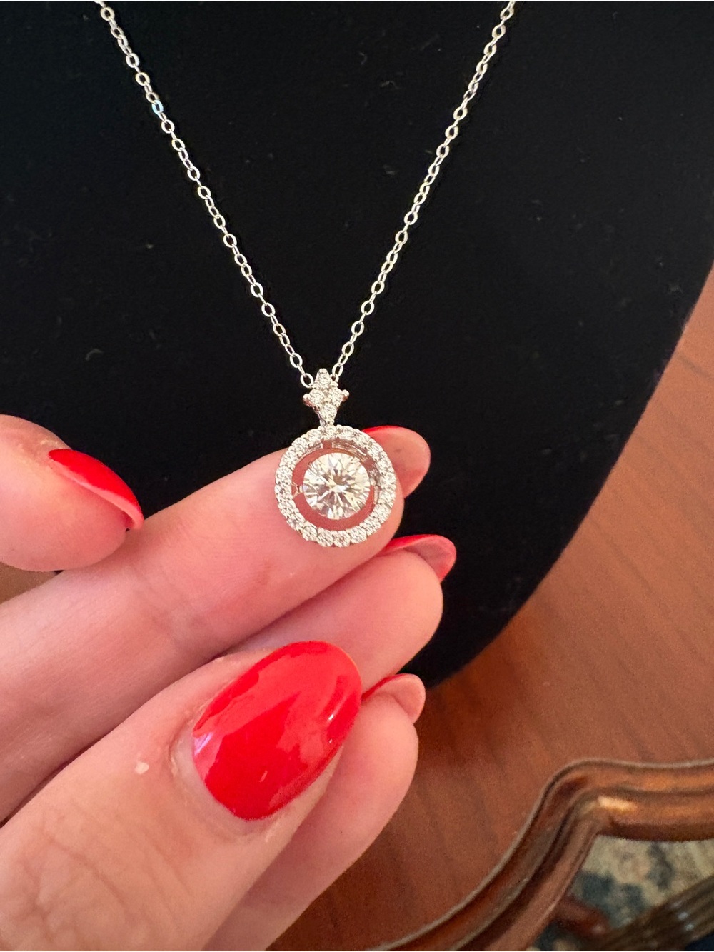 Sterling Silver Halo Pendant Necklace with Clear Crystal Moissanite - Picture 3 of 6